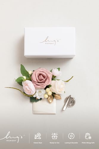 Ling's moment Pocket Boutonniere Single, Boutonniere for Men Groom for Wedding, Prom, Homecoming, Anniversary, Graduation, etc.Dusty Rose Ranunculus, 6" W x 5" H - color: Pk-dusty Rose Ranunculus, size: 6" W x 5" H