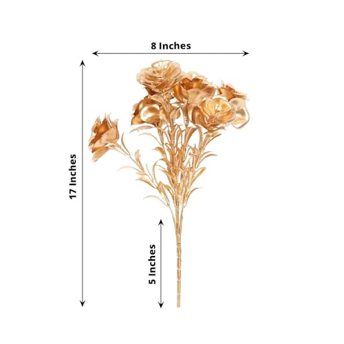 Efavormart 2 Pack 17 inch Metallic Gold Artificial Rose Bloomed Flower Bouquet, Open Flower Floral Arrangement for Holiday and Special Event Decor - color: Type17