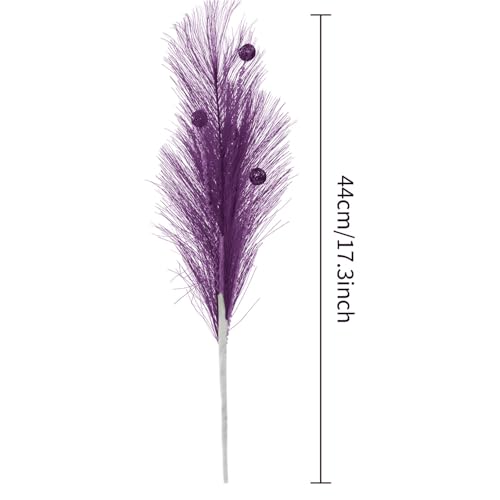 Christmas Tree Picks Decorations Set of 4 Sequins Ball Sprays 17" Artificial Furry Reed Grass Stems Fluffy Pampas Branches Feather Tails for Vase Fillers Flower Arrangements Tree Topper (Purple) - color: Purple