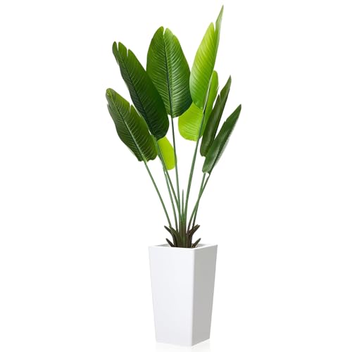 4.65 FT Artificial Large-leaved Banana Tree in Pot, Decorative Evergreen Tropical Areca Palm Plant, Fake Traveler's Banana Tree Tree, Indoor House Plants for Living Room Porch Entryway Office - size: 4ft 8in