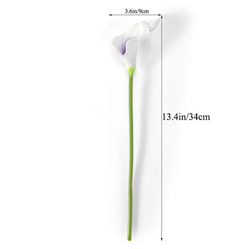 Crafjie 22pcs 13.4 Inch Lataex Real Touch Artificial Calla Lily Flowers, for Home Decor for Spring Flowers, Home Kitchen, Wedding Decorations, and centerpieces. (Purple in Center) - color: Purple in Center