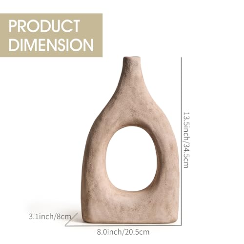 Large Boho Ceramic Floor Vase for Home Decor, Matte Narrow Hollow Vase for Pampas Grass, Minimalist Decorative Centerpiece for Living Room, Entryway, Office (Beige Medium) - color: Beige Medium