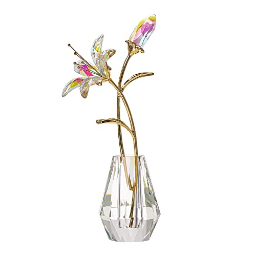 LONGWIN Crystal Artifical Tiger Lily Flowers with Vase - AB Coated Crystal Collectible Figurines Blooming Fake Lily Flower Home and Wedding Decor - color: Ab-coated