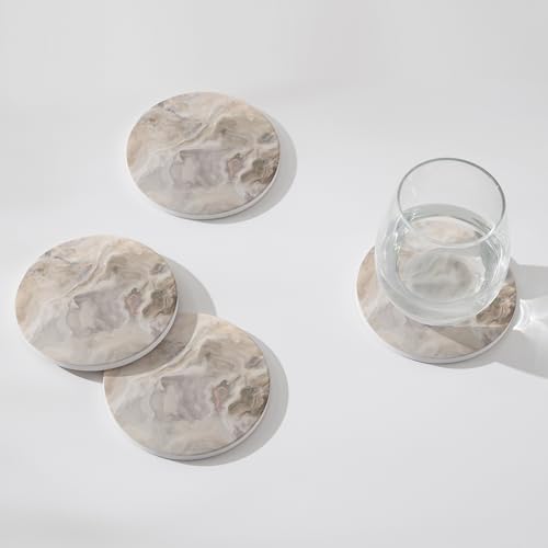 Set of 6 Abstract Marble Coasters with Holder, Absorbent Ceramic Coasters for Drinks, Coasters with Cork Backing for Table Protection, Housewarming Gifts for New Home - color: Abstract Sand Marble