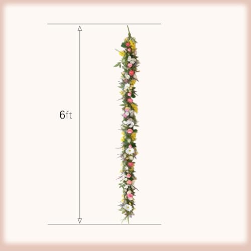 Idyllic 6Ft Spring Garland, Artificial Daisy Ranunculus Vine with Yellow Flowers for Wedding Arch, Party Decor, Mantel, Home Indoor Outdoor Decor - size: 6ft