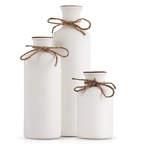 White Ceramic Vase Set - 3 Small Vases, Minimalist Decor Boho Vases, Modern Farmhouse Home Décor Accents, Living Room Centerpieces for Home Décor Room,Entryway, Bookshelf, Mantel, Shelf Décor - color: Matte White