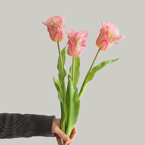 3PCS Artificial Parrot Tulips Made of Silk Flowers and Plastic Rods, Ideal for Living Room, Dining Room, Office, Festival and Party Decorations (Pink) - color: Pink