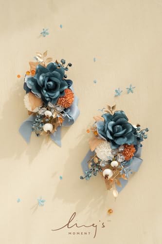 Ling's moment 2pcs Prom Wrist/Shoulder Corsage Artificial Flower, Girl/Mother Homecoming/Wedding Corsage Wristlet Décor, etc. Blue Pompon Mum - color: Blu-blue & Pompon Mum