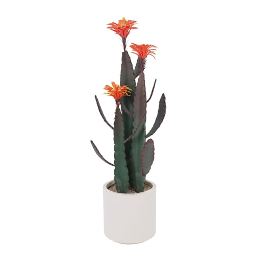 Artificial Cactus Plant, Tall UV Resistant Faux Cactus Plant, Realistic Texture Tall Fake Plant, Faux Desert Cacti Potted Plant with Planter for Indoor Outdoor Decoration - color: Red + Green