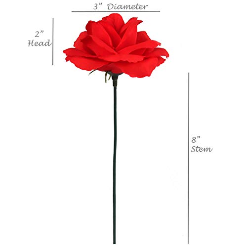 Larksilk Red Roses 50pcs Real Touch Faux Flowers for Wedding Centerpieces | Bulk red roses for centerpieces, garlands, and bouquets; real-touch artificial blooms with stems for wedding crafts - color: Red