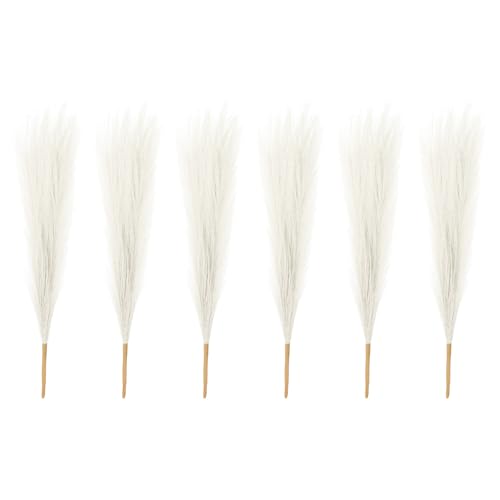 PATIKIL 17 Inch Faux Pampas Grass, 6 Pcs Boho Decor for Home Decoration Artificial Tall Fluffy Stems for Wedding Flower Party Vase Arrangement Centerpieces, Cream - color: Cream