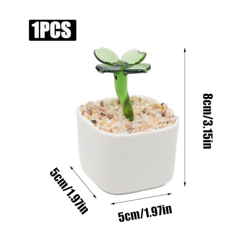 Green Glass Four-Leaf Clover Planter 3.5 Inch Potted Faux Clover for Desk Decor Home Aesthetics - color: Four-leaf Clover