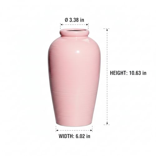 Ceramic Flower Vase - 11 Inch Large Pink Cute Vase for Centerpieces, Modern Decorative Vase for Living Room, Table, Kitchen, Shelf, Entryway, Bedroom, Mantel Decor - color: Pink