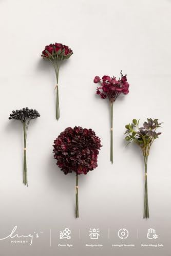 Ling's moment Artificial Greenery Stems Box Set, Faux Greenery Picks for DIY Bridal Bouquets Wedding Floral Arrangement Table Centerpieces, Black Baccara & Burgundy - color: Filler Flower Combo- Black Baccara & Burgundy