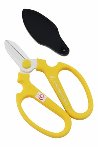 Japanese Floral Scissors - SAKAGEN Hand Creation, Professional Ultra Sharp Flower Shears for Floral Design, Ikebana & Gardening, Made in Japan, F-170 (Yellow) - color: Yellow