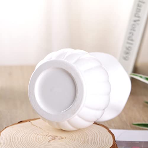 VanEnjoy 6 inch Modern Ribbed Design Small White Ceramic Decorative Tabletop Centerpiece Vase Flower Pot -White Lotus Flower - style: Asian