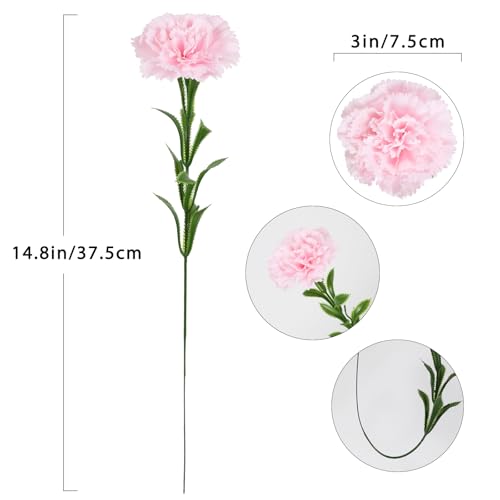 16PCS Pink Carnations Artificial Flowers 14.8'' Fake Carnation Silk Flowers with Single Stem Faux Carnations Flowers for Home Table Centerpiece Wedding Decor Floral Arrangements (Light Pink) - color: Light Pink