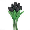 10 Pcs Faux Tulips Artificial Flowers with Stems, 13 Inch Artificial Tulips Flower Realistic for Wedding Bouquet, Table Centerpiece, Birthday Party (Black) - color: Black