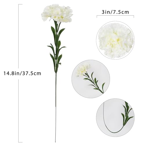 16PCS White Carnations Artificial Flowers 14.8'' Fake Carnation Silk Flowers with Stems Faux Carnations Flowers for Home Table Centerpiece Wedding Decor Floral Arrangements (Ivory White) - color: Ivory White