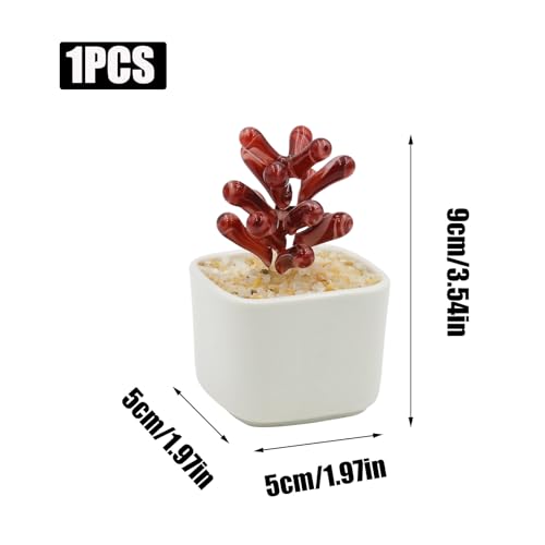 Red Glass Succulent Planter 3.5 Inch Potted Faux Succulent for Desk Decor Home Aesthetics - color: Red Succulent