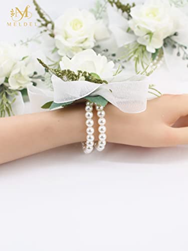 6Pcs White Artificial Rose Wrist Corsages for Wedding Prom | Faux Silk Flower for Homecoming Party Anniversary, Women Wristlet Corsage for Bride Formal Engagement Graduation Gift - color: 6pcs White Wrist Corsages
