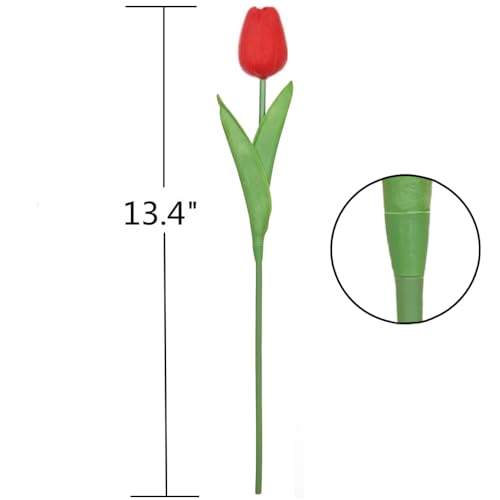 Artificial Tulips 10Pcs Real Touch Fake Tulips PU Flower Arrangement Bouquets for Home Party Decoration (Red) - color: Red
