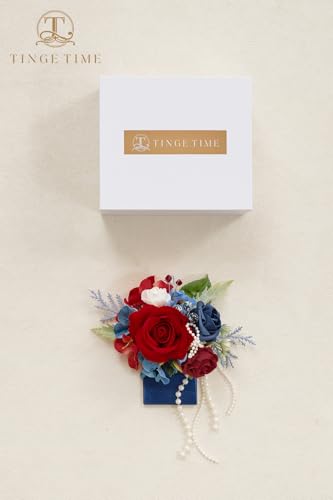 TINGE TIME Boutonniere for Men Wedding,Groom and Best Man Boutonniere for Wedding, Prom, Homecoming, Anniversary, Graduation, Christmas Dinner (1, Red & Navy Blue) - color: Red&navyblue