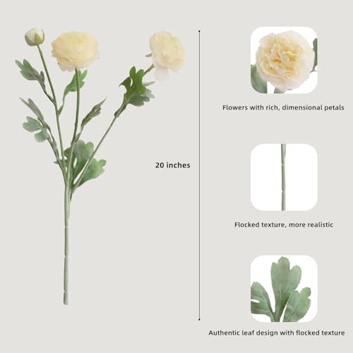 KBREE Ranunculus Artificial Flowers, 5 Pcs Faux Ranunculus Real Touch Stems, Fake Peony Flowers for Wedding DIY Bouquets, Centerpieces, Bridal Shower Decorations & Spring Home Decor (Light Champagne) - color: Light Champagne