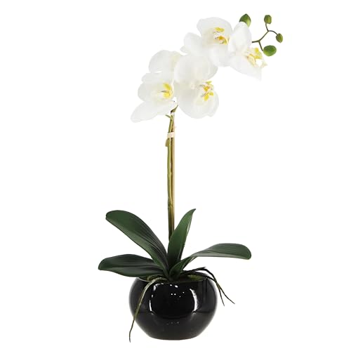 Orchids in Ceramic Pottery,Fake Orchid with Real Touch Stems, Faux Orchid Flowers for Artificial Flora Table Arrangement Centerpiece,Gift for Mom,Wife,Friends.Home & Office Decoration(16in White)