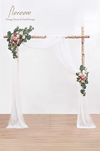 Floroom Arch Flowers with Drapes Kit (Pack of 4) - 2pcs Artificial Dusty Rose & Blush Floral Swag Arrangement with 2pcs Draping Fabric for Wedding Ceremony Arbor and Reception Backdrop Decoration - color: Dusty Rose & Blush