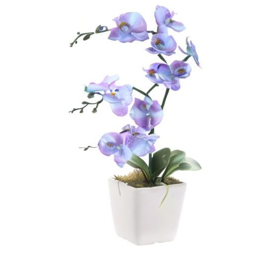 15" Tall Artificial Silk Phalaenopsis Orchid Flower Plant Pot Arrangements (Purple Blue) - color: Purple Blue