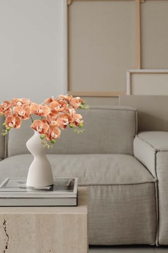 5 Artificial Orange Orchid Flower 18 Inches Real Touch Faux Phalaenopsis Stems Fake Orchid Flowers Arrangement for Wedding Bridal Bouquets and Home Office Indoor Decorations (Orange) - color: Orange