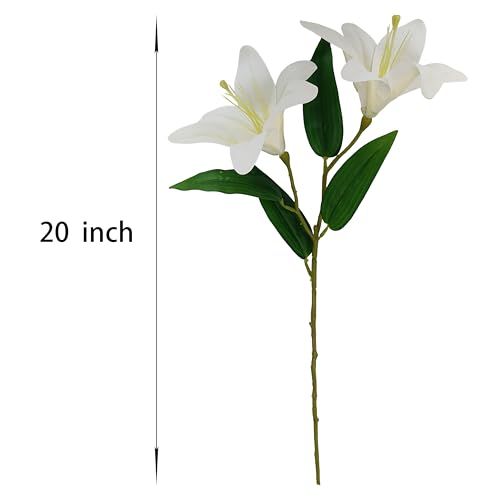 Artificial White Lilies Flowers,10Pcs Faux Lily Flower,20''Tiger Lily Branch with 2 Full Blooms, Faux Fake Lilies Plants for Wedding Bouquet Home Party Indoor Floral Arrangements (10, White) - color: White
