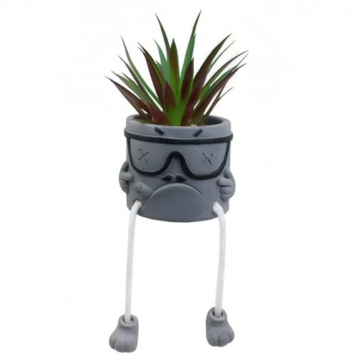 Creative Artificialplant Succulents in Cement Pots with Hanging Leg, Potted Mini Fake Plants Kitchen Shelves Decor, Bathroom Shelf Small Plants Decor, Faux Succulents for Office Wall Shelf Decorations - color: 1pcs-smoking