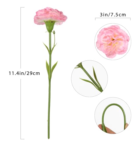 IPOPU Fake Carnations Pink Flowers Artificial 10PCS Carnations Flowers 11.4" Small Fake Flowers Silk Flower with Stems of Baby Shower Decorations Table Decor Centerpieces (Pink) - color: Pink