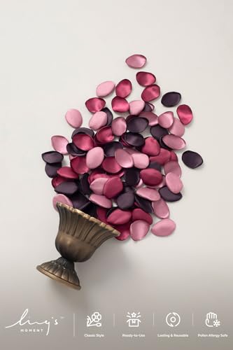 Ling's moment Wedding Artificial Flowers Package, Bridal Bouquet, Bridesmaid Bouquets, Boutonniere for Men, Rose Petals.Plum Lily Grape - color: Prpl-plum Lily & Grape