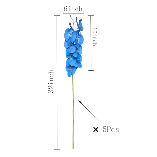 Artificial Phalaenopsis 5 Pcs Artificial Flowers Artificial Orchid Flowers Stem Fake Plants for Décor (Blue) - color: Blue