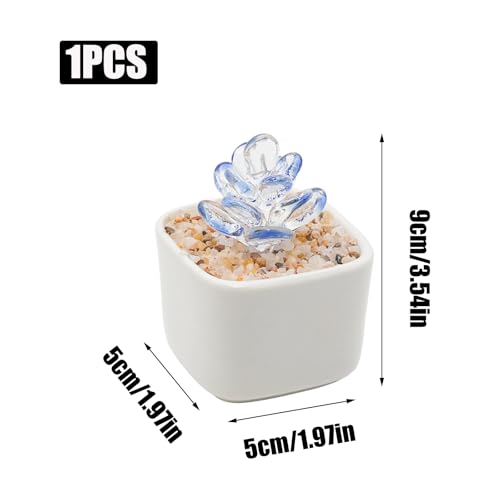 Blue Glass Succulent Planter 3.5 Inch Potted Faux Succulent for Desk Decor Home Aesthetics - color: Blue Succulent
