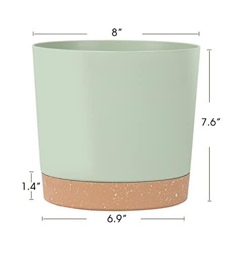 kubvici 8'' Plastic Flower Planter Pots Set of 2 Indoor Outdoor Planters with Drainage Saucer for Garden Home (Green & White, 8 inch) - color: Green & White, size: 8 inch