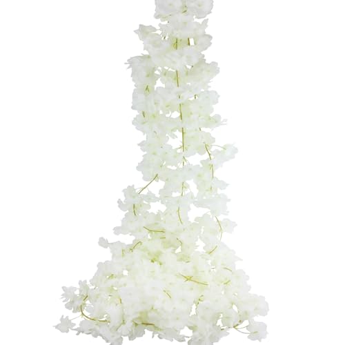 CITYES 3 Pcs Cherry Blossom Garland Hanging Cherry Blossom Vines 18.48 ft White Artificial Cherry Blossom Flower Vines Fake Silk Flower Garland Outdoors for Home Wedding Garden Party Arch Decor - color: White