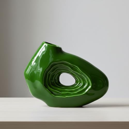 Sunddo Green Ceramic Vase, 7 Inch Small Decorative Vase for Flowers, Donut Modern Flower Vase for Home Decor, Shelf, Office Desk, Aesthetic, Bathroom, Table Centerpiece Decor - color: Green, size: 7 inch