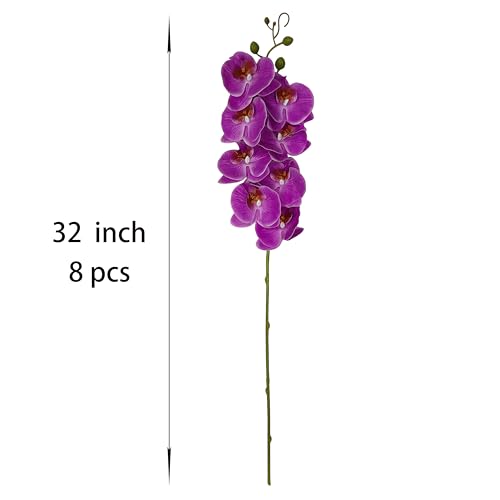 ATFL 8 Pack Purple Orchid Artificial Flowers Real Touch, 32'' Artificial Fake Faux Silk Orchid Stem Bouquets for Wedding Party Home Garden Decor,Orquideas Artificiales para Decora (excluding The Pot) - color: Purple