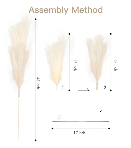 9 Pcs 45" Tall Pampas Grass Beige Decor, Long Stem Artificial Flower Floor Vase Large Faux Floral Pompas Fake Plants Dried Bouquet Arrangement Vase Filler for Boho Home Wedding Decoration - color: 9 Pcs 45" Beige Style
