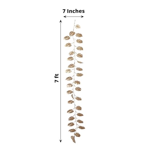 Efavormart 7ft Metallic Gold Artificial Monstera Leaf Table Garland, Extra Long Faux Tropical Jungle Hanging Vine for Modern Events and Large Display Styling - color: Type18