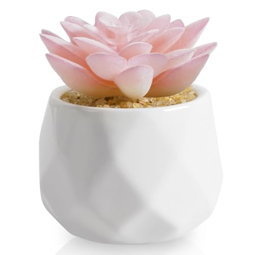 VIVERIE Mini Succulents Plants Artificial in Pots-Rose Pink, Christmas Small Fake Succulents Plants for Home Decor Indoor for Women, White Ceramic Faux Succulents, Set of 1, Gifts for Mom - color: Pink-1 Pack