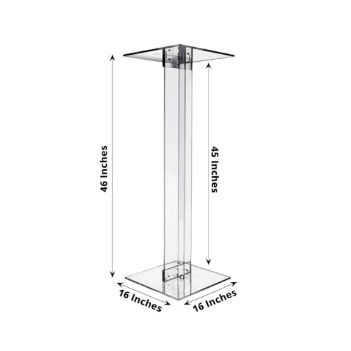 Efavormart 46" Heavy Duty Acrylic Wedding Display Stand with Square Bases, Clear Plexiglass Flower Pedestal Stand - 10mm Thick Plate - size: 46"