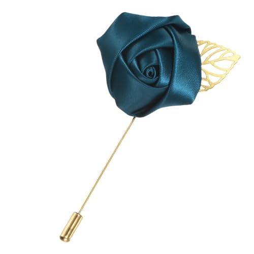 M METERXITY 1-Pack Flower Lapel Pins for Men, Golden Leaf Rose Boutonnieres Pin Groom Boutonnieres for Wedding/Dance/Party, Men Lapel Pins for Suits Satin Flower Corsage [Indigo] - color: Indigo