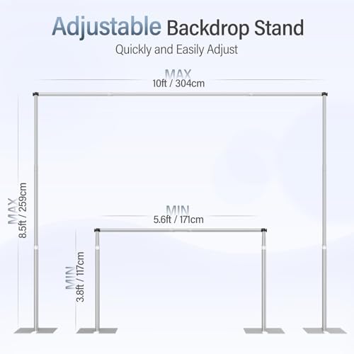 EMART Heavy Duty Backdrop Stand for Parties, 8.5x10 ft Pipe and Drape Adjustable Back Drop Stand Kit with Flat Base, Sturdy Photo Background Frame DIY Pole for Flower Wall Wedding Curtain - color: Sliver, size: 10X8.5ft
