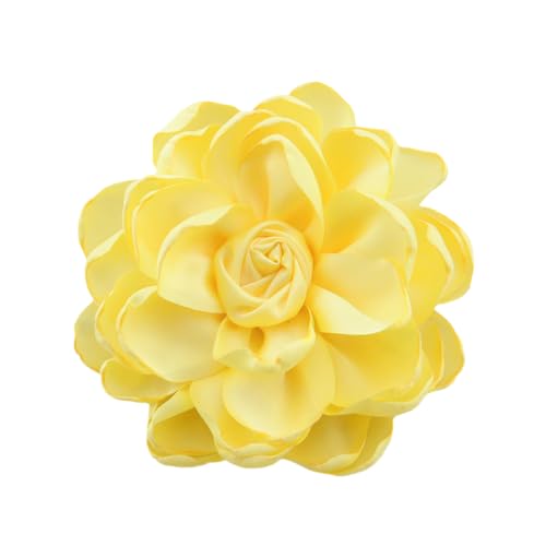 Dainty Satin Rose Flower Brooch Pins for Women Delicate Large Camellia Pins Shawl Clips Duckbill Clips Wedding Prom Banquet Party Jewelry Gift - color: Lemon