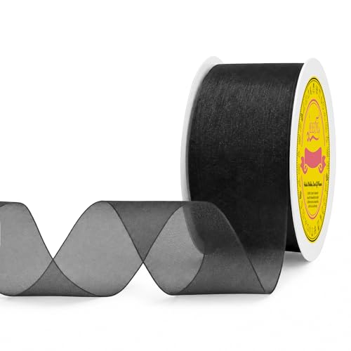 Black Organza Ribbon 2 inch x 50 Yards Sheer Chiffon Ribbon for Gift Wrapping Wedding Invitations Party Decoration Bridal Bouquets Crafts - color: Black, size: 2" X 50 Yards